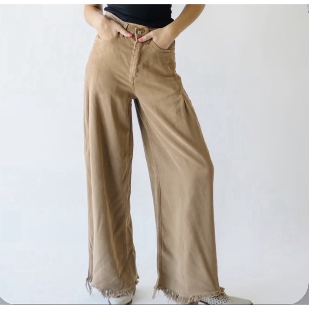Free People We The Free Old West Slouchy Jeans Womens 28 Brown Wide Leg Raw Hem